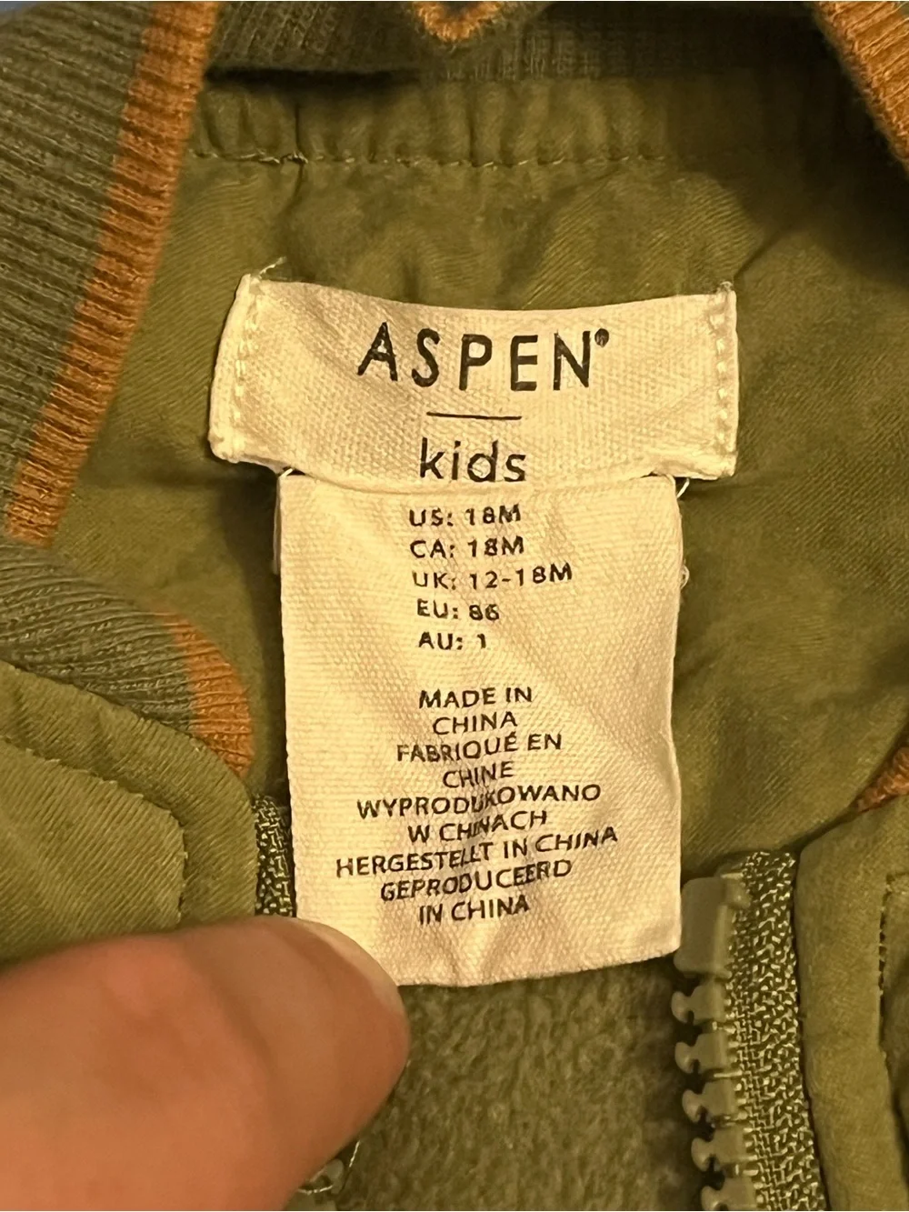 Aspen Kids Olive Green Puffer Bomber Jacket 18M